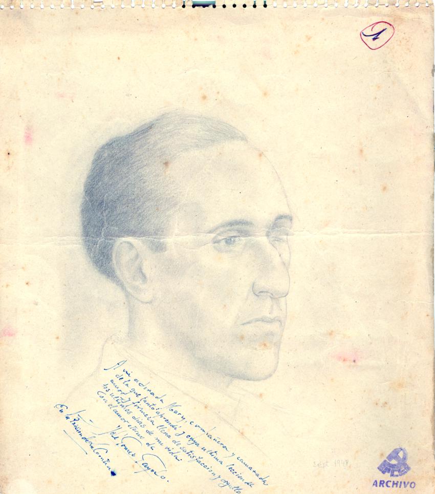 Dibujo de José Gómez Gayoso, dedicado a su mujer poco antes de ser fusilado. La Coruña,  noviembre de 1948.